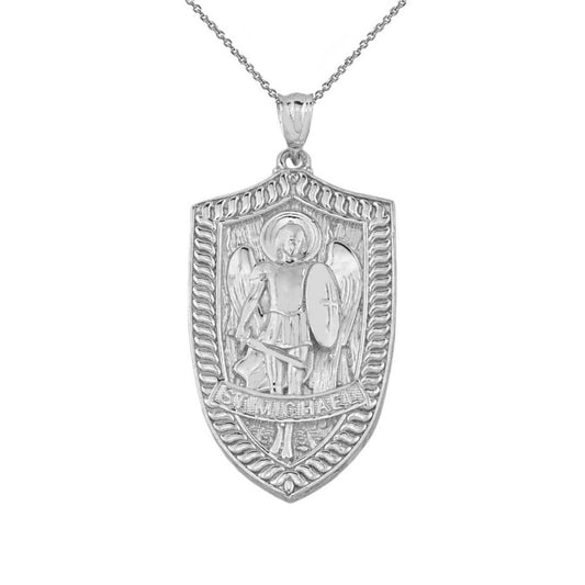 925 Sterling Silver Patron Saint Michael Archangel Shield Pendant Chain