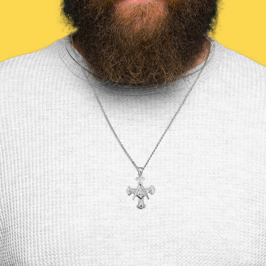 925 Sterling Silver Freemason Cross Square And Compass Pendant Chain