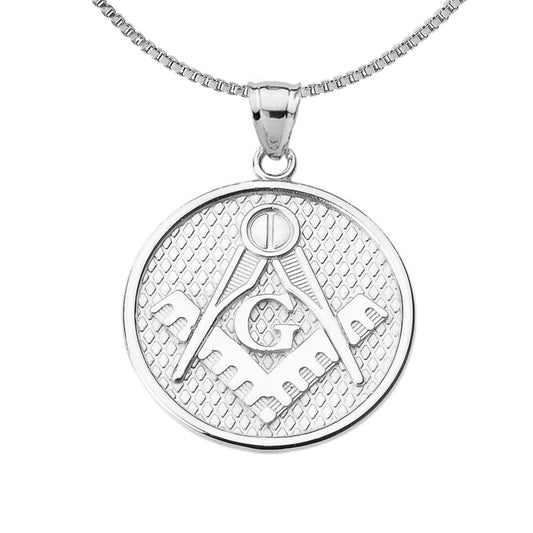 925 Sterling Silver Freemason Round Medallion Pendant Chain