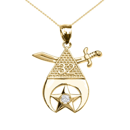 Yellow Gold Freemason Shriners 32nd Degree Diamond Star Eye Of Providence Pendant Chain