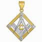 Two-Tone Gold Freemason CZ Square & Compass Diamond Shaped Pendant Chain