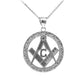 925 Sterling Silver Freemason Square & Compass Round Filigree Pendant