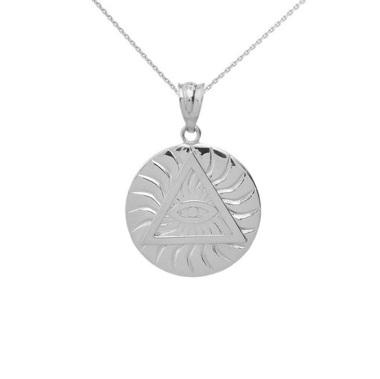 925 Sterling Silver All Seeing Eye Of Providence Sun Pyramid Illuminati Pendant Chain