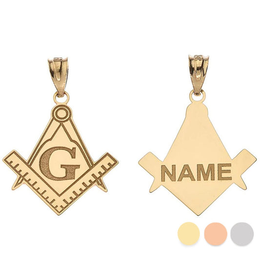 Gold Engravable Freemason Square & Compass Personalized Pendant Chain