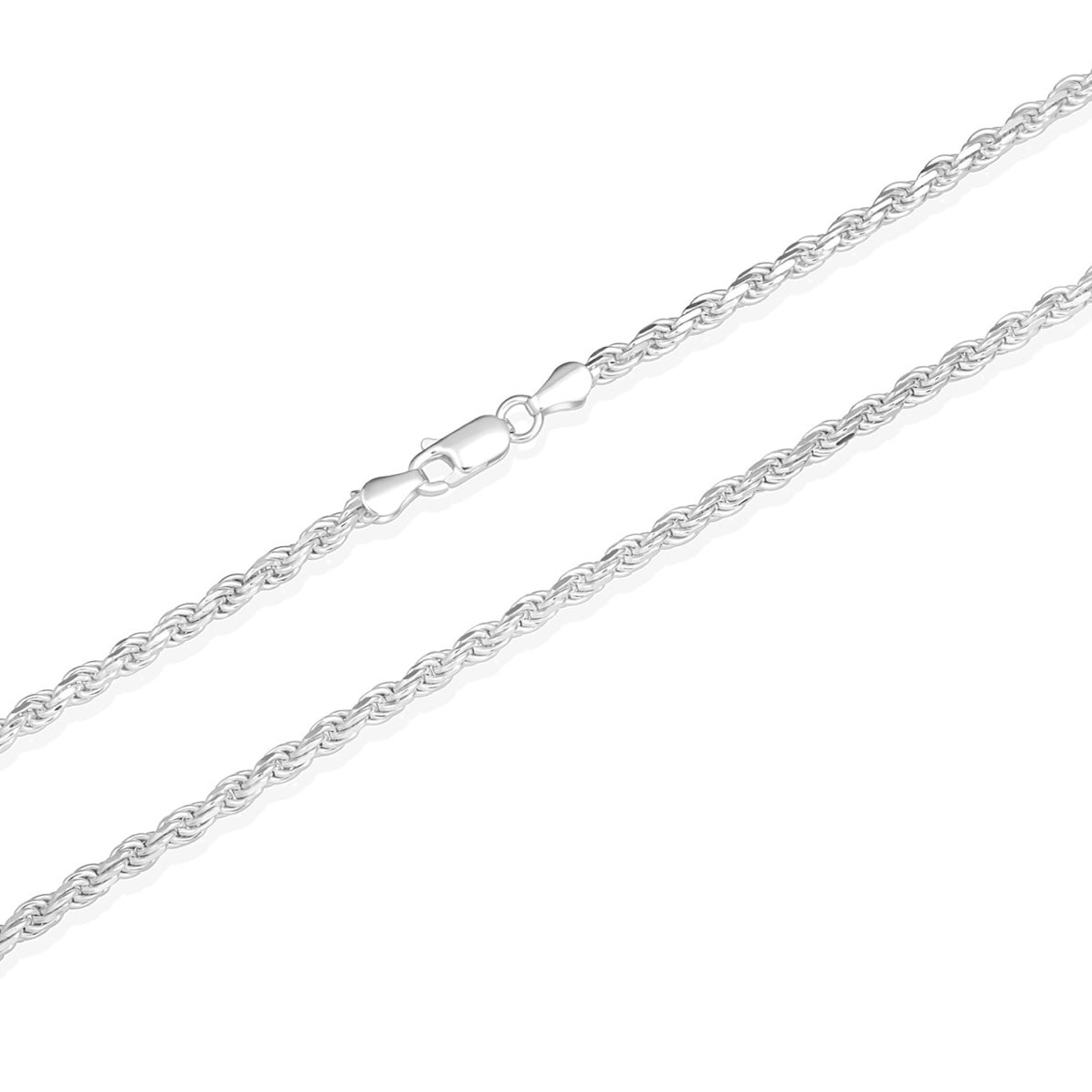 925 Sterling Silver Diamond Cut Rope Twisted Chain Link 3mm