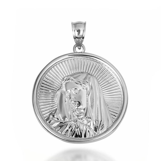 Sterling Silver Saint Mother Virgin Mary Medallion Pendant Chain