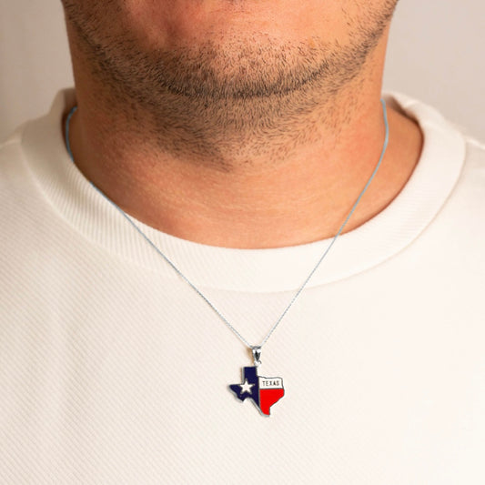 925 Sterling Silver Enamel Texas Lone Star State Pendant Chain