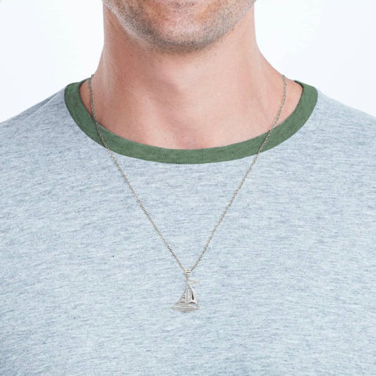 Silver Maritime Sail Boat Nautical Pendant and Chain