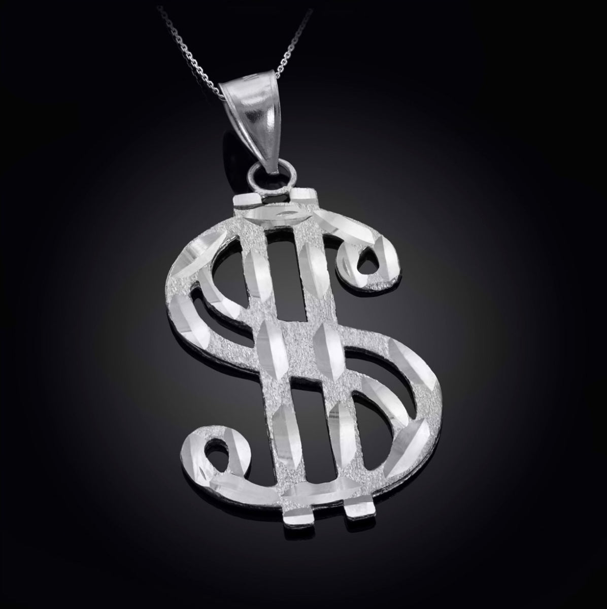 Silver Dollar Sign Pendant and Chain