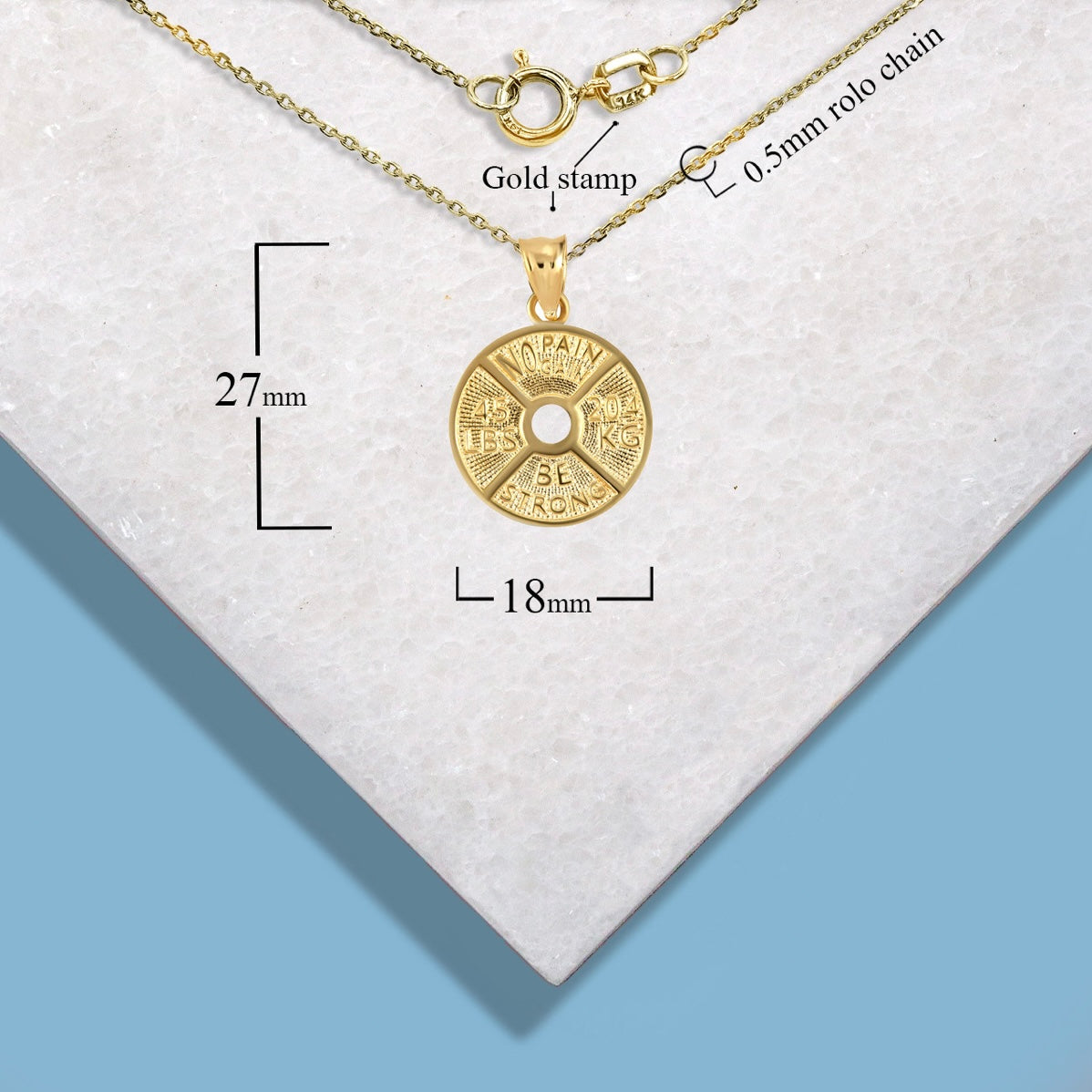 Gold Dumbbell Weight Plate Fitness Gym Pendant Chain