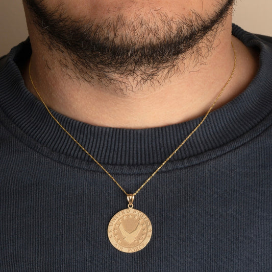 14K Yellow Gold United States Air Force Emblem Officially Licensed Medallion Pendant Chain