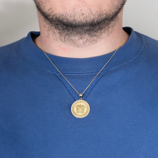 Gold United States Navy Emblem Medallion Officially Licensed Engravable Pendant Chain