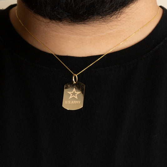 Gold United States Army Dog Tag Engravable Pendant Chain