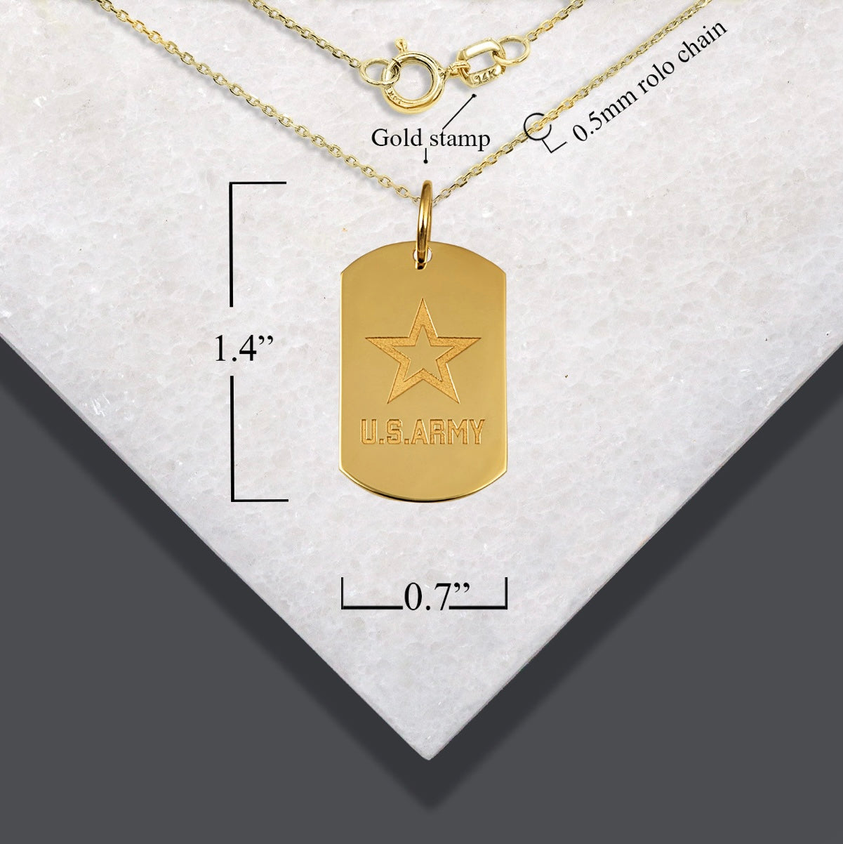 Gold United States Army Dog Tag Engravable Pendant Chain