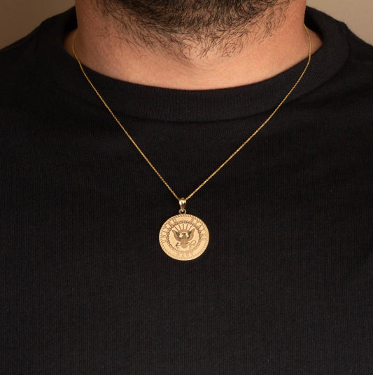 Gold United States Navy Emblem Textured Medallion Officially Licensed Engravable Pendant Chain