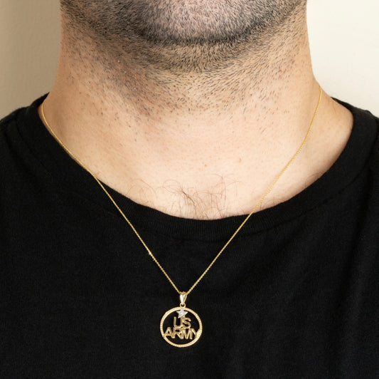 Gold Beaded United States Army Officially Licensed Star Diamond Circle Pendant Chain