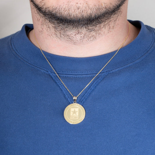 Gold United States Army Retired Soldier For Life Badge Medallion Officially Licensed Engravable Pendant Chain