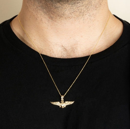 Gold United States Navy Officially Licensed Shield Eagle Anchor Emblem Pendant Chain
