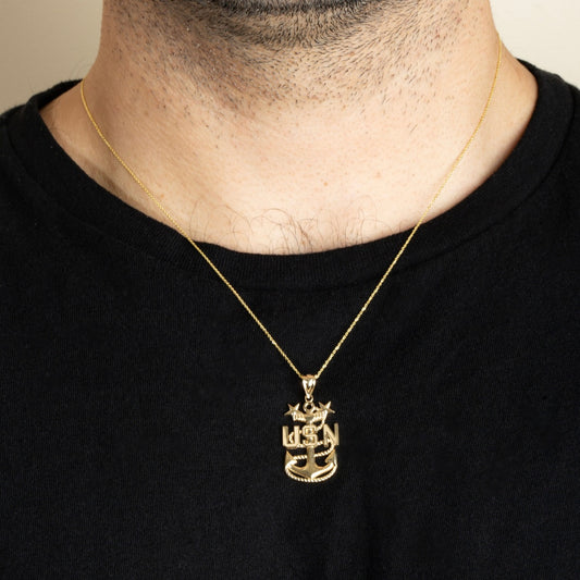 Gold United States Navy Officially Licensed Master Chief Petty Officer Anchor Pendant Chain