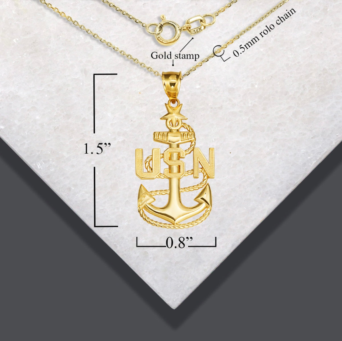 Gold United States Navy Fleet Senior Chief Petty Officer Officially Licensed Anchor Pendant Chain