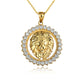 Gold Lion Head Round Cubic Zirconia Pendant Chain