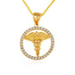 Solid Gold Medical Caduceus Staff Diamond Halo Pendant Chain