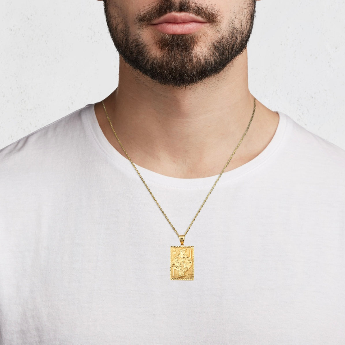 Solid Gold Diamond Cut King Of Hearts Playing Cards Pendant Chain