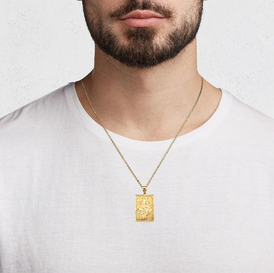 Solid Gold Diamond Cut King Of Hearts Playing Cards Pendant Chain