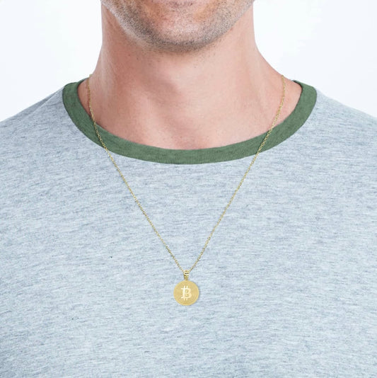 Gold Bitcoin Medallion Pendant Chain
