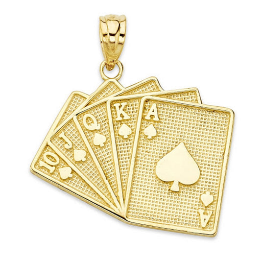 Solid Gold Royal Flush Card Pendant Chain