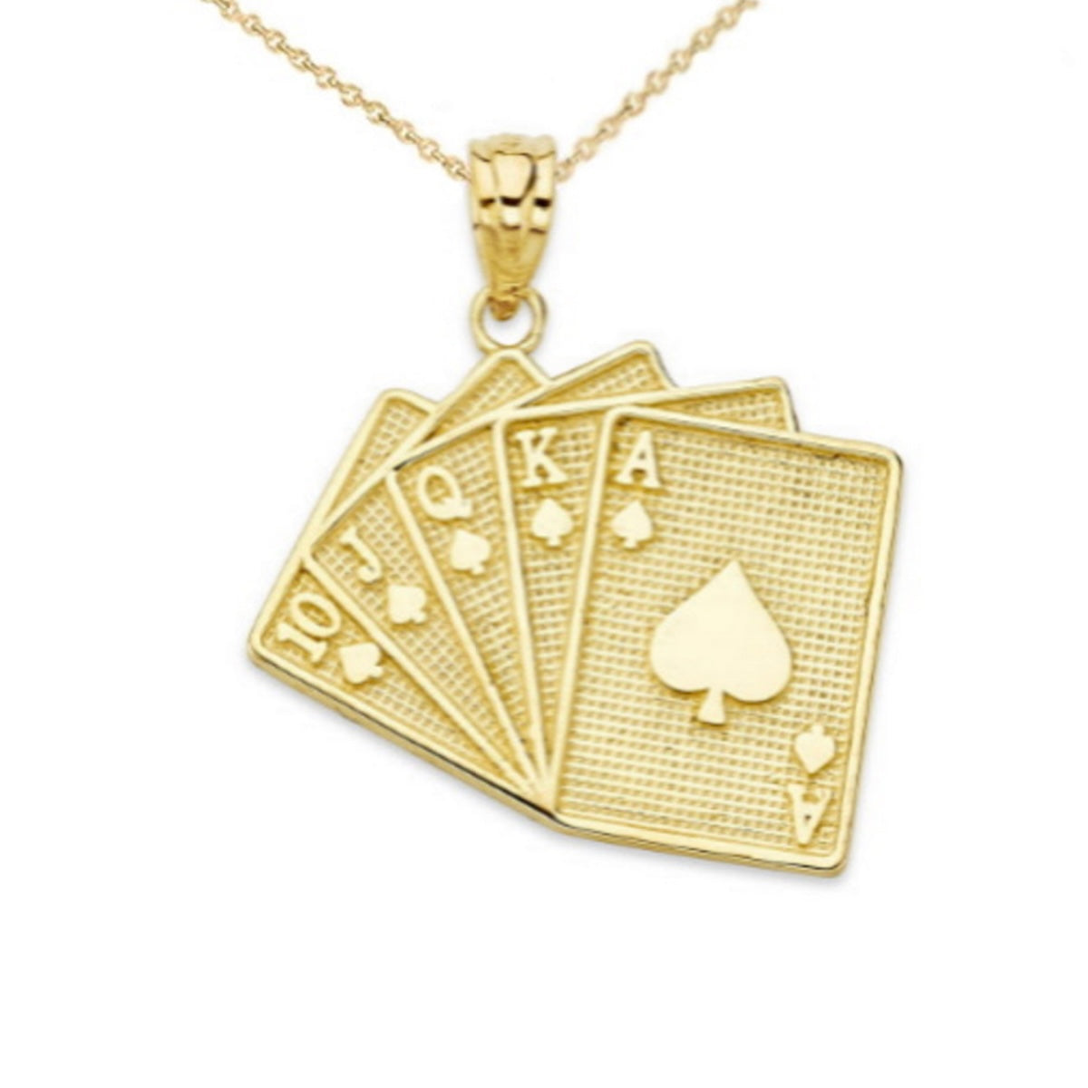 Solid Gold Royal Flush Card Pendant Chain
