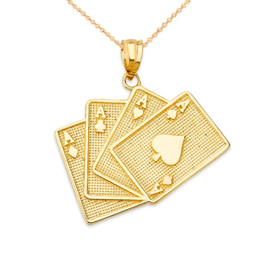 Four Of A Kind Aces Card Pendant Chain in Gold