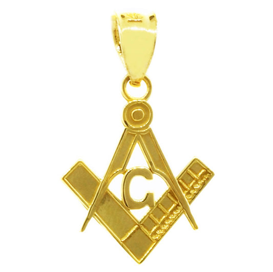 Gold Freemason Small Square & Compass Pendant Chain (0.85")
