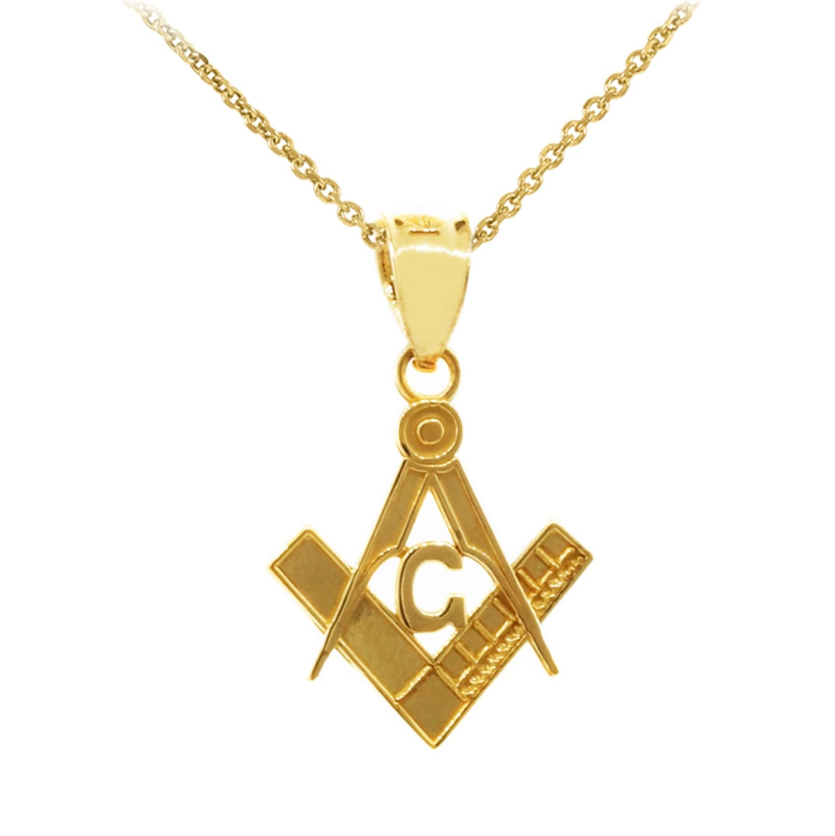 Gold Freemason Small Square & Compass Pendant Chain (0.85")