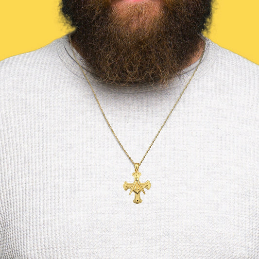 Gold Freemason Cross Square And Compass Pendant Chain