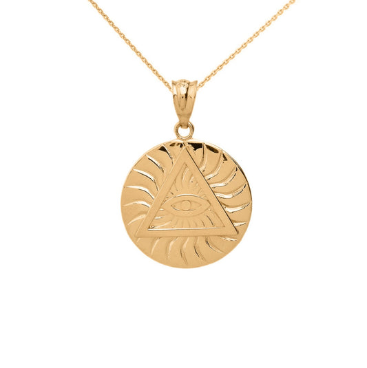 Gold All Seeing Eye Of Providence Sun Pyramid Illuminati Pendant Chain