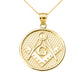 Gold Freemason Square & Compass Round Medallion Pendant Chain