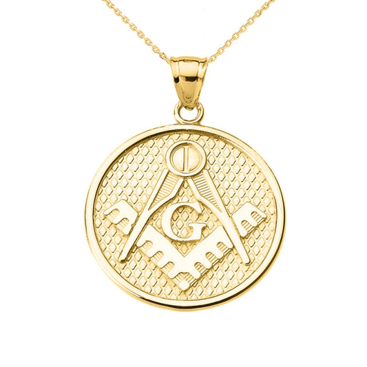 Gold Freemason Square & Compass Round Medallion Pendant Chain