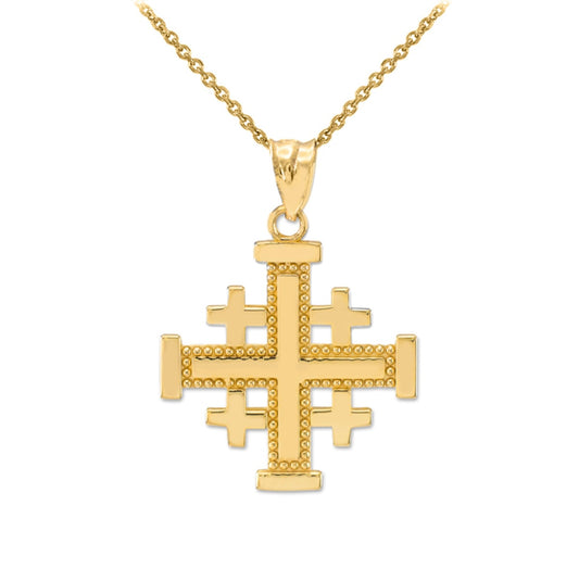 Solid Gold Jerusalem Cross Pendant Chain