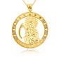 Gold Cubic Zirconia Santa Muerte Grim Reaper Round Pendant Chain