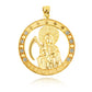 Gold Cubic Zirconia Santa Muerte Grim Reaper Round Pendant Chain