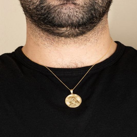 Gold Saint Mother Virgin Mary Medallion Pendant Chain