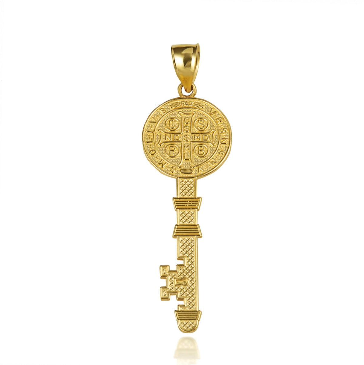 Two-Tone Gold Saint Benedict Medal Key Textured Pendant Chain
