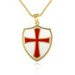 Solid Gold Medieval Knight Crusader Cross Shield Enamel Pendant Chain