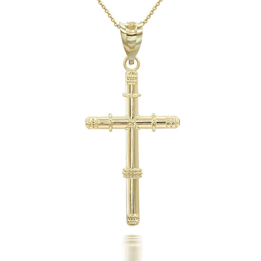 Gold Bamboo Textured Cross Pendant Chain