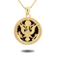 Gold Black Onyx American Eagle United States Seal Rope Medallion Pendant Chain