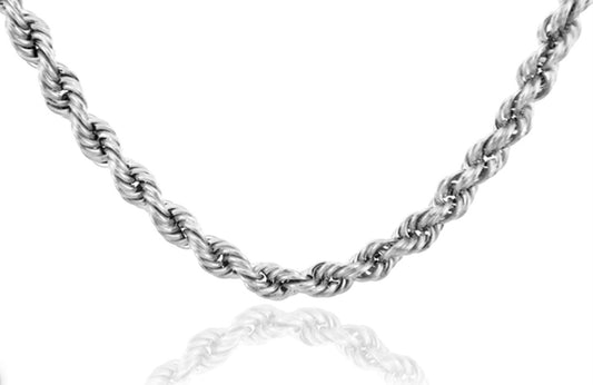 3mm 10K White Gold Diamond Cut Rope Twisted Hollow Chain Link