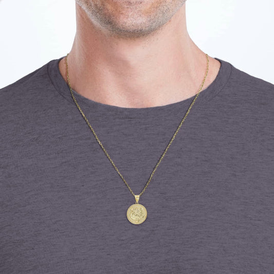 Gold Roaring Tiger Medallion Pendant Chain