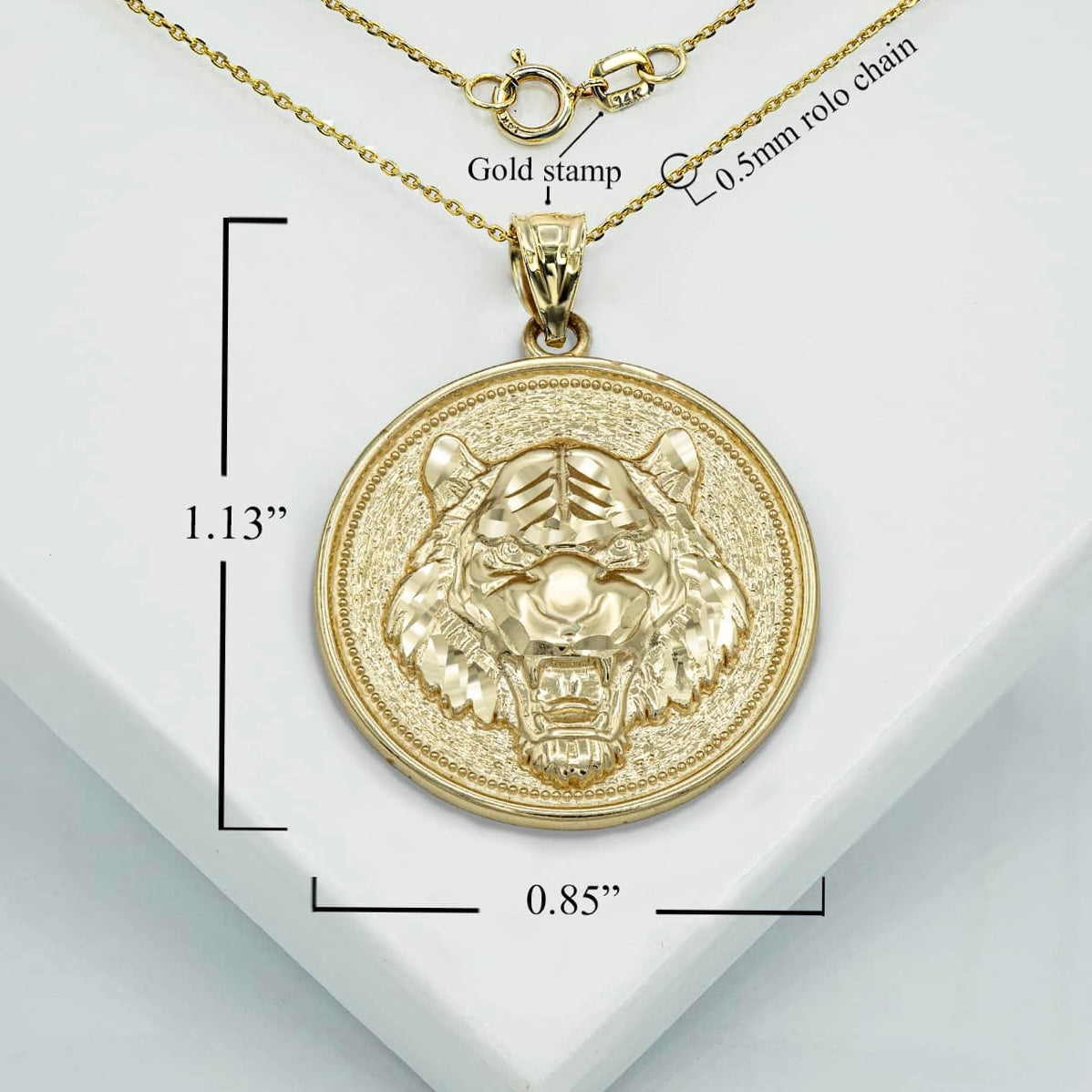 Gold Roaring Tiger Medallion Pendant Chain