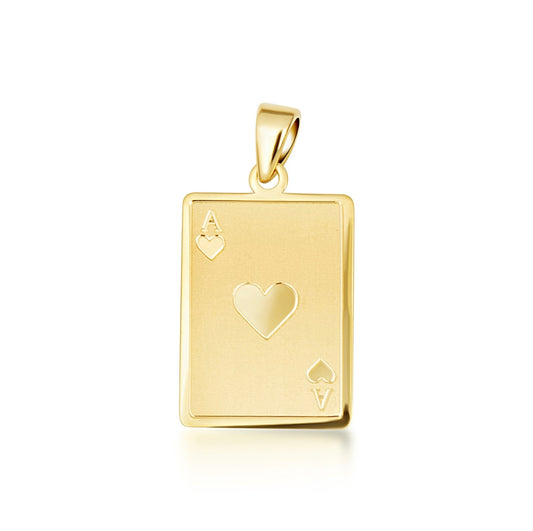14K Yellow Gold Ace Of Hearts Playing Cards Pendant Chain